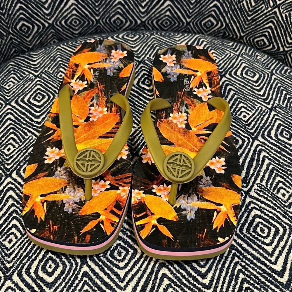ANTONIO MELANI Orange and Black Floral flip flops